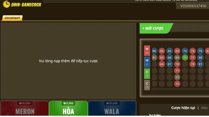 Đa dạng các cửa cược tại Đá gà Odin Gamecock